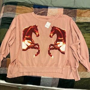 Free People Pink Sweatshirt with Horse Print